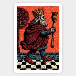 Surreal Chess King Walking with Anxious Expression Sticker